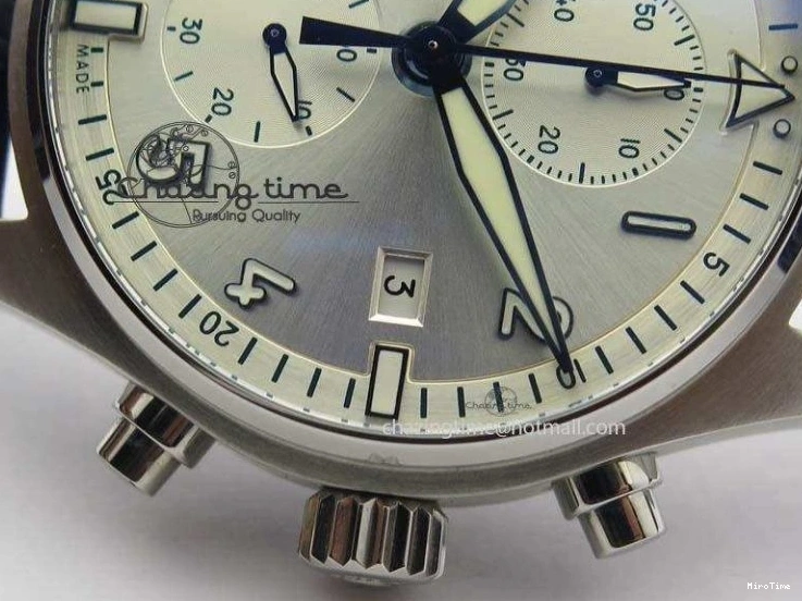 MIROTIME 0723 Pilot Chrono SS IW387809 ZF 1:1 Best Edition Silver Dial Blue Numbers On Blue Leather Strap A Lightweight 7263